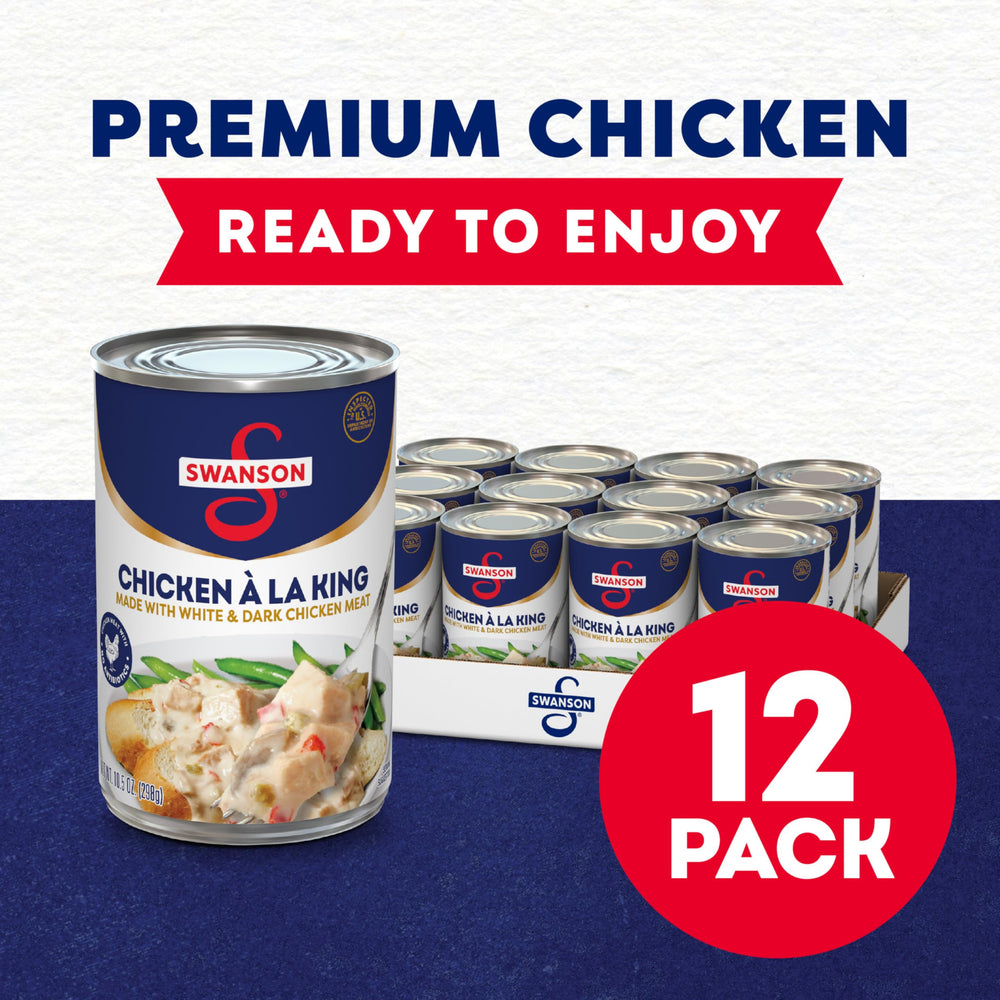 Swanson Canned Chicken a la King with vegetables and chicken chunks in the mix.