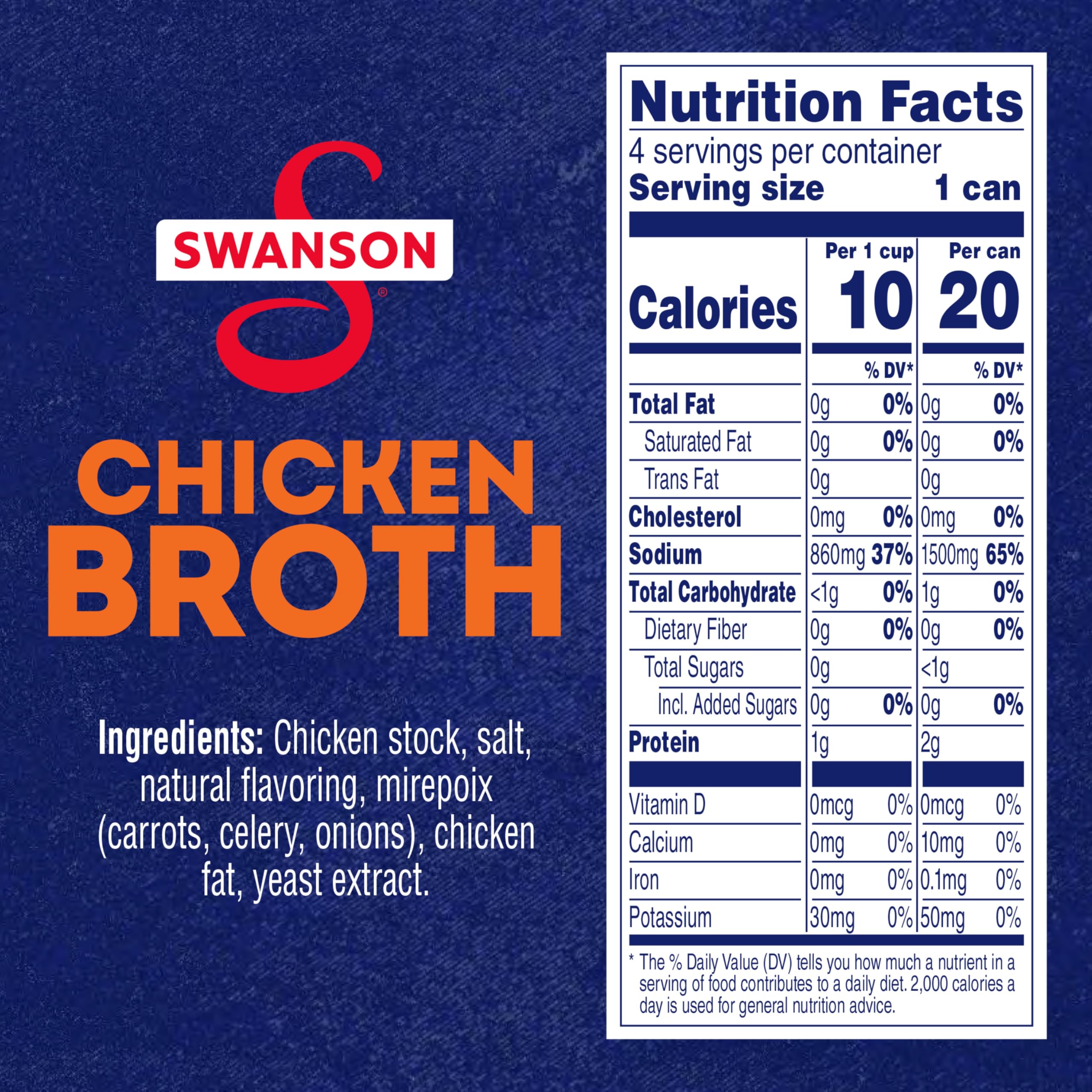 Swanson Chicken Broth label close-up shows gluten-free, non-GMO formula