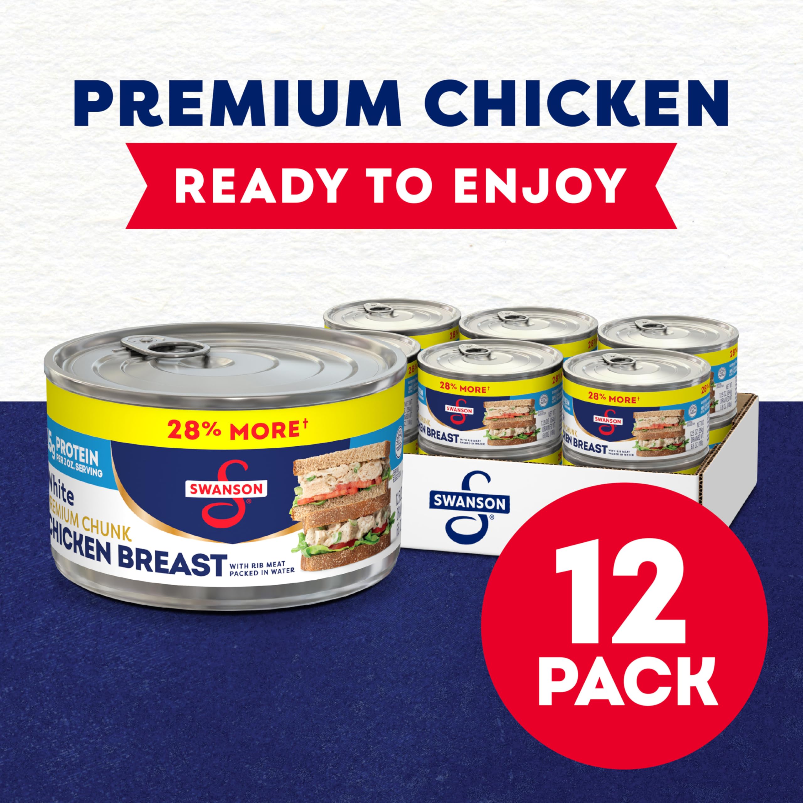 Swanson White Premium Chunk Chicken in Water close-up for pantry staple use