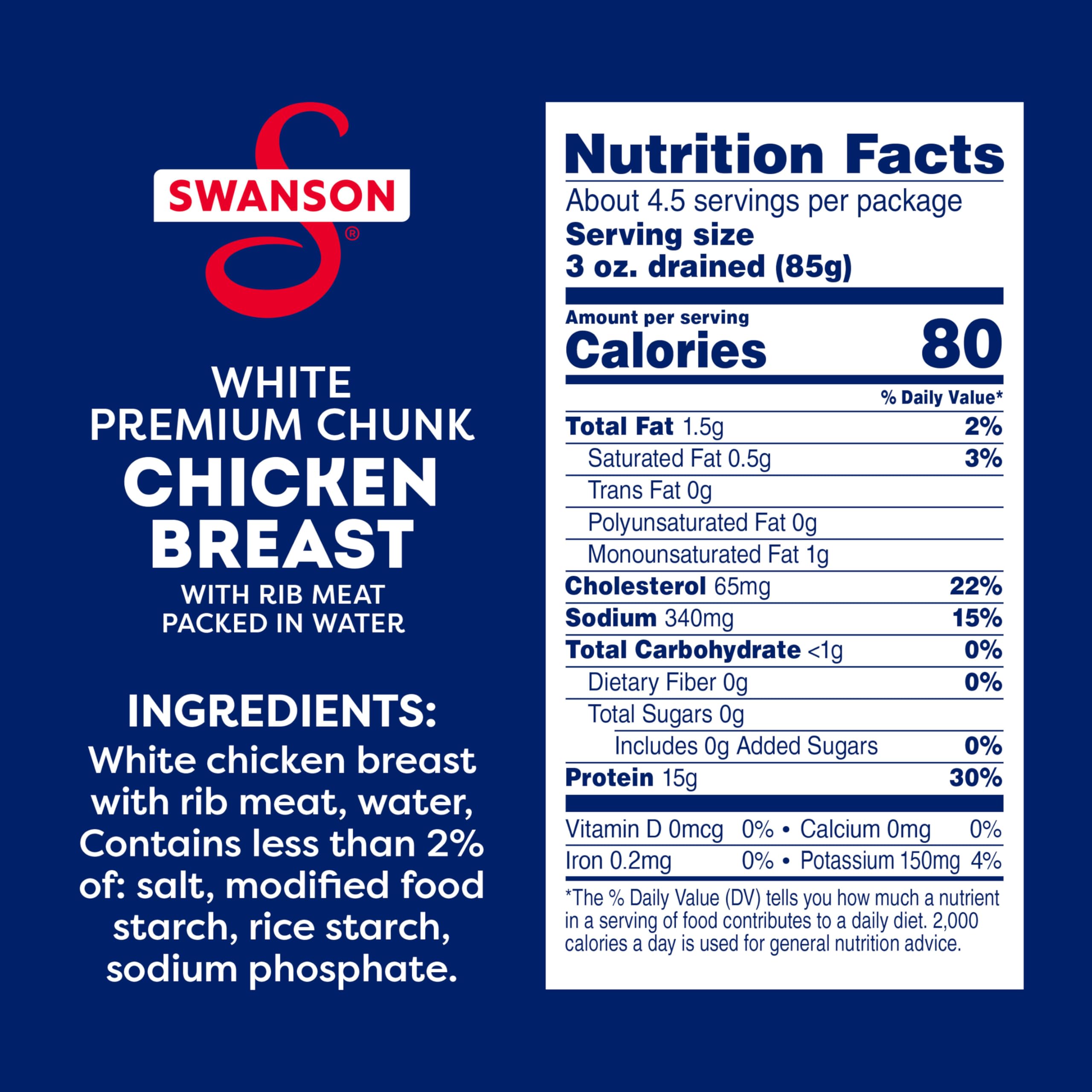 Fully cooked Swanson chicken chunks ready to mix into recipes