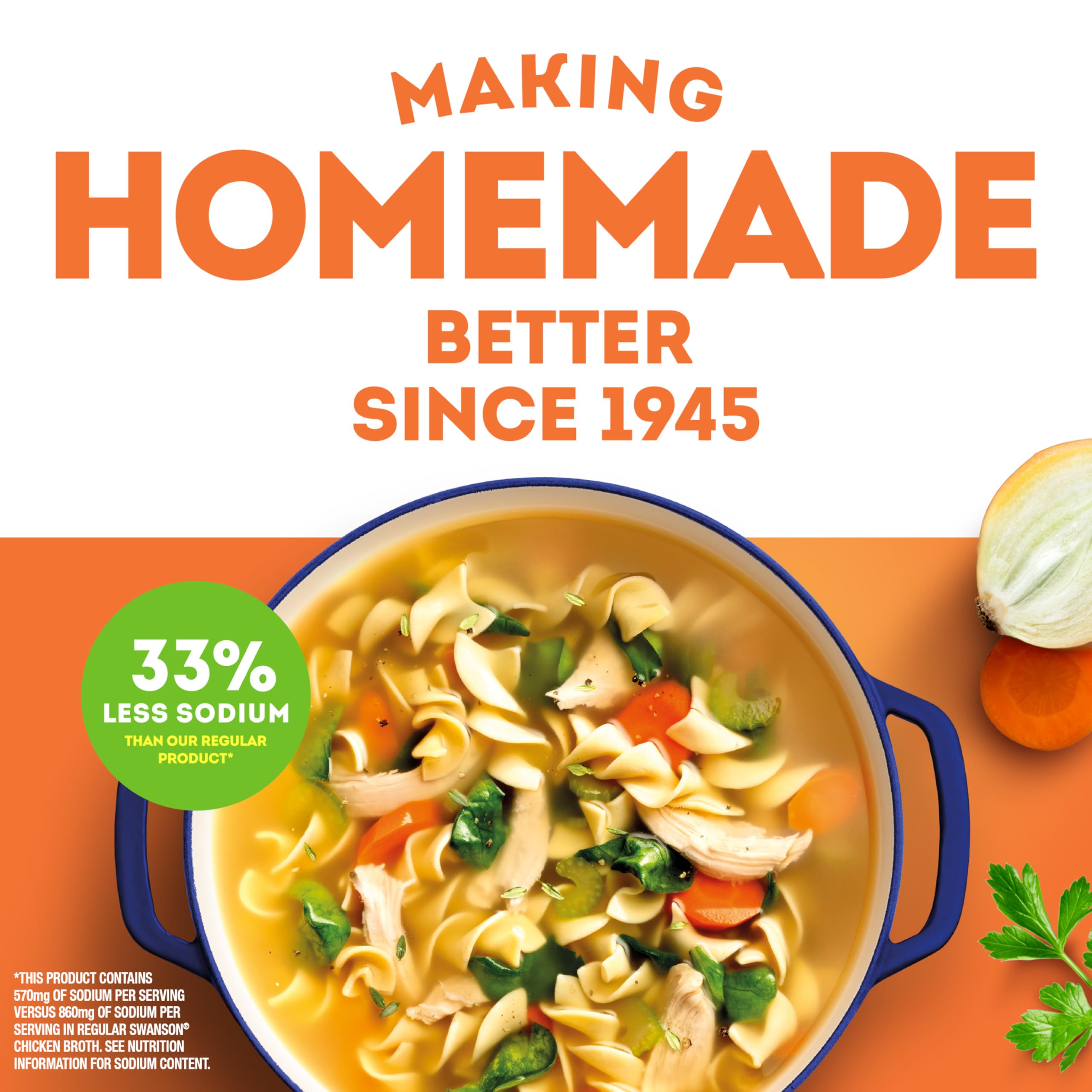 Swanson Natural Goodness Chicken Broth label highlights gluten-free, non-GMO quality and no artificial flavors