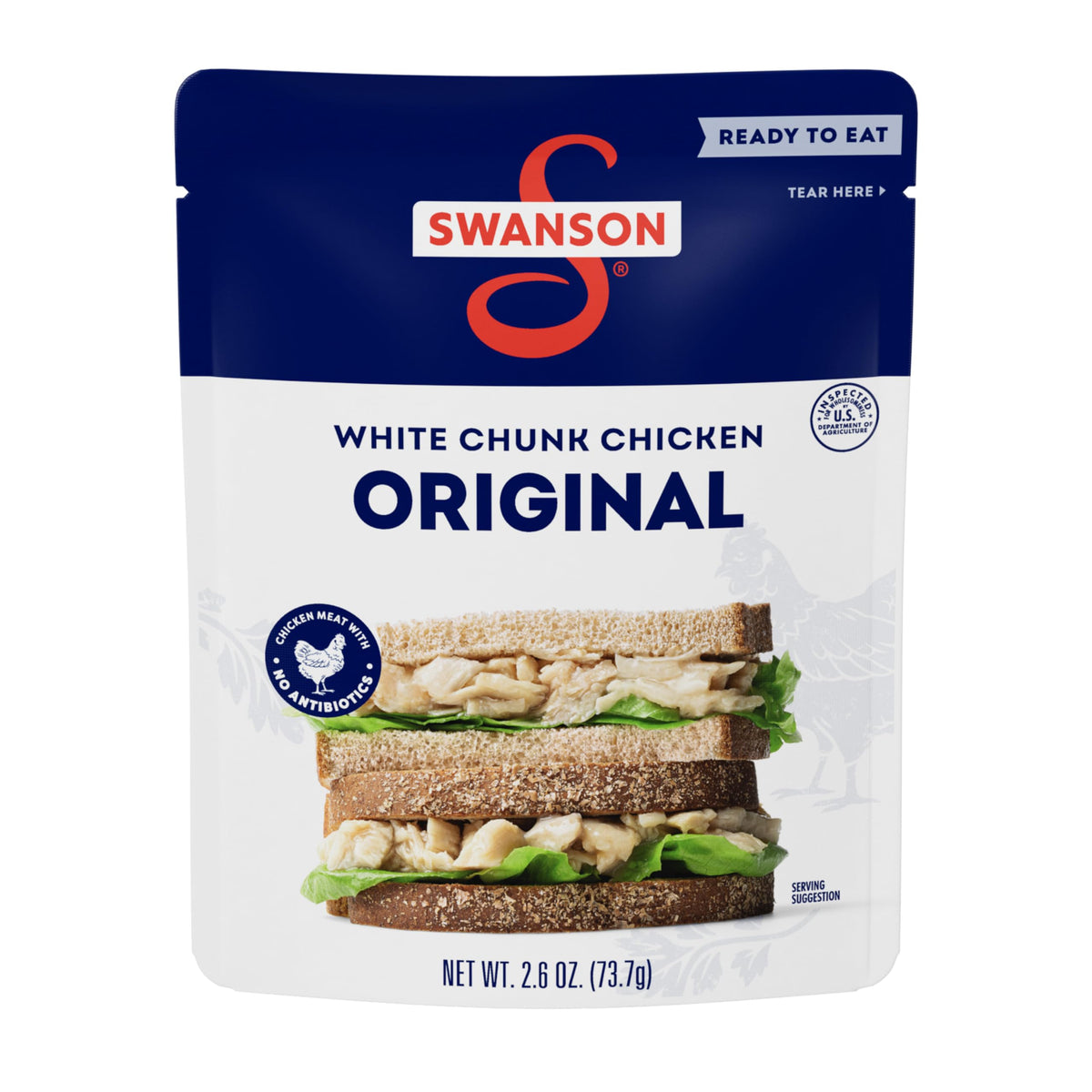 Swanson Original White Chunk Chicken pouch ready-to-eat for quick, protein-packed meals.