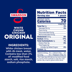 Swanson Original White Chunk Chicken serving on salad, high-protein convenience.