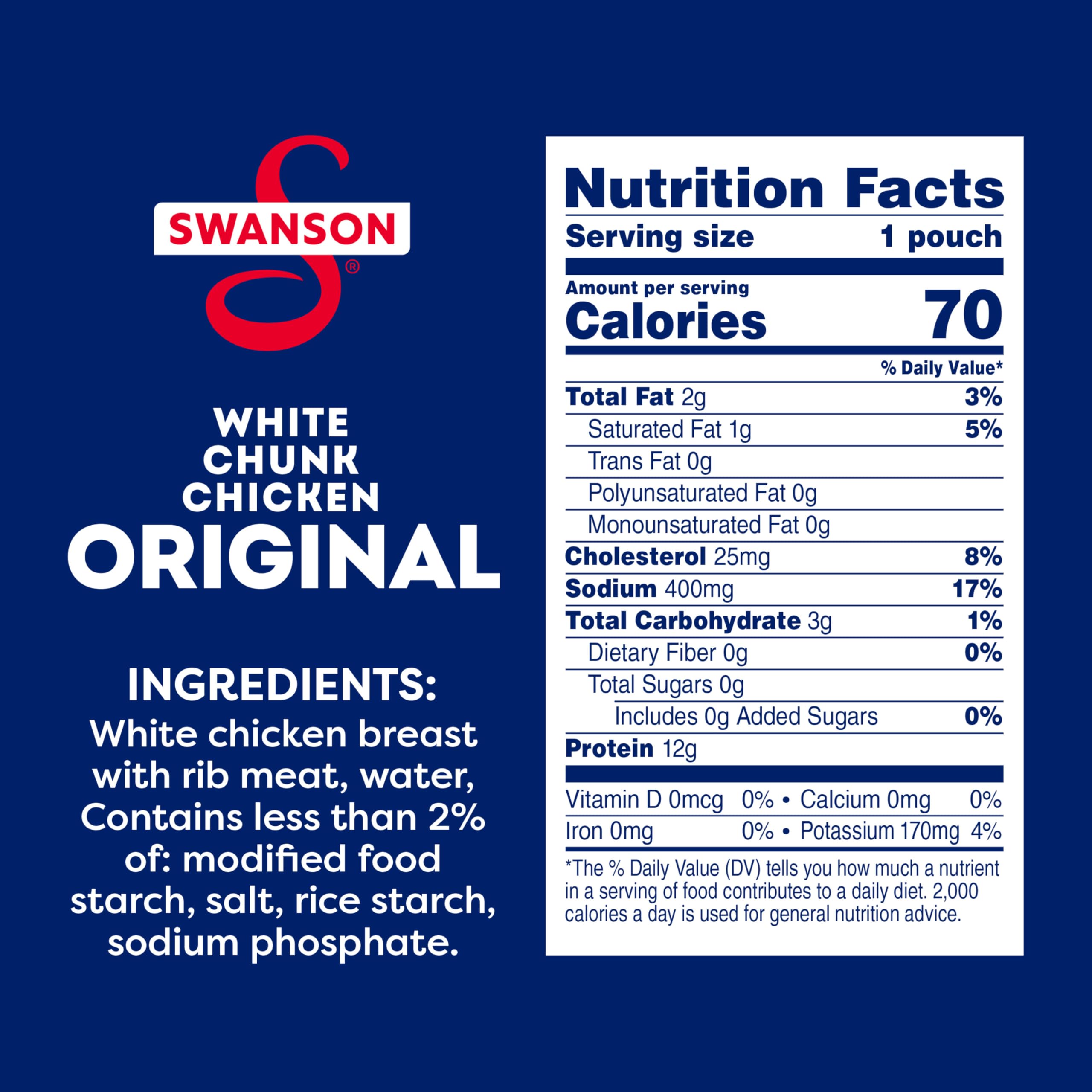 Swanson White Chunk chicken chunks in a bowl for quick salads.