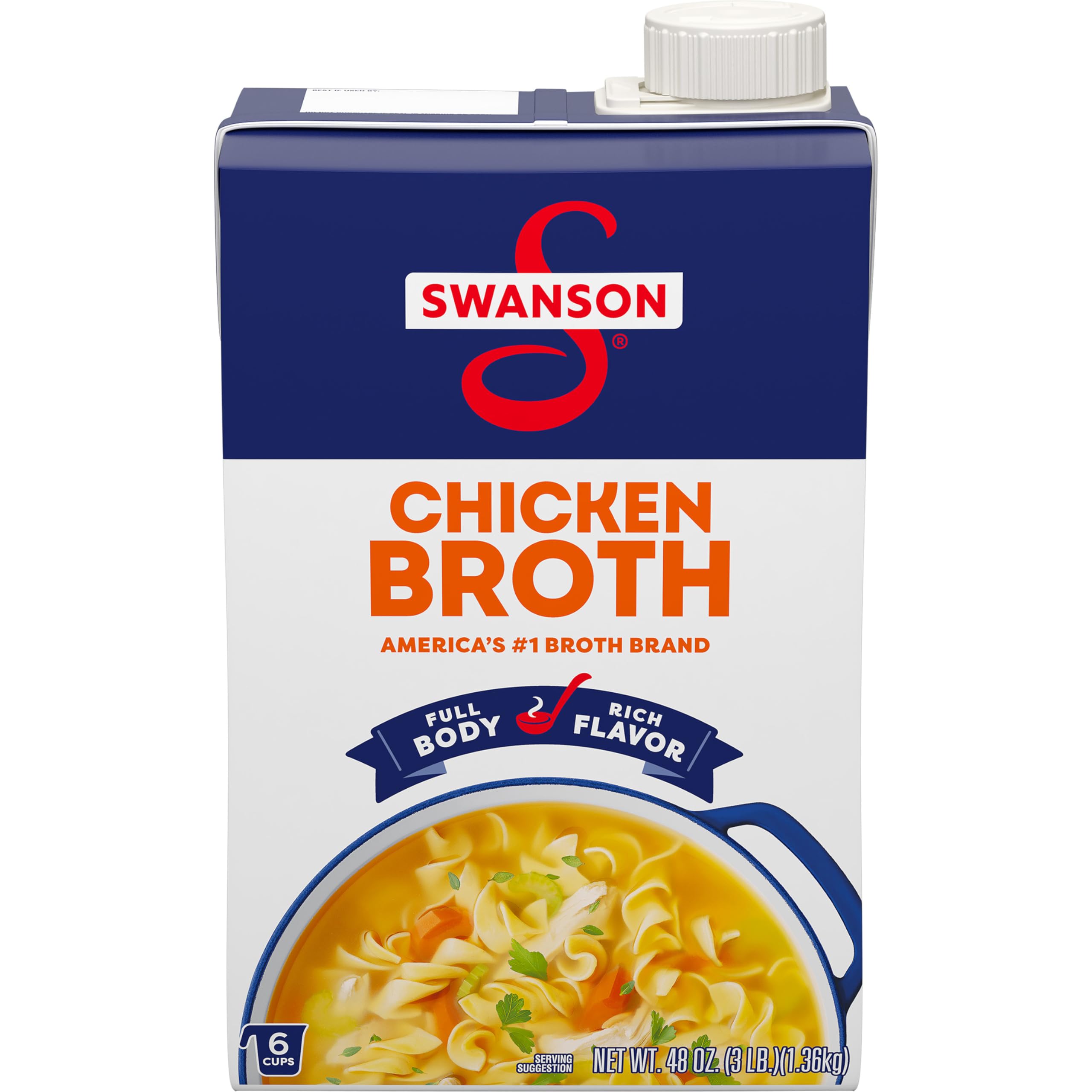 Swanson S 100% Natural Chicken Broth carton front, gluten-free and non-GMO.