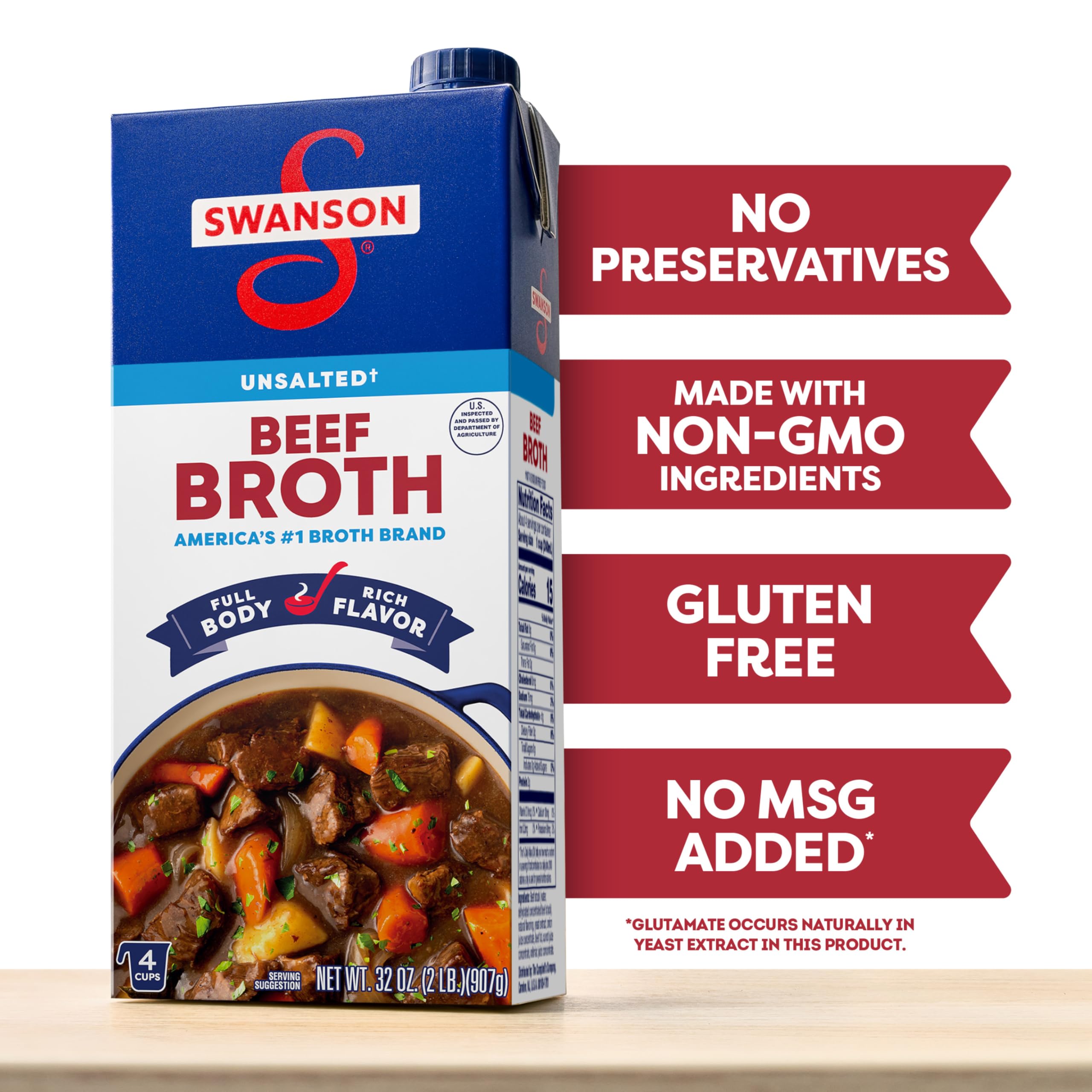 Swanson S unsalted beef broth simmering in a pot for stews