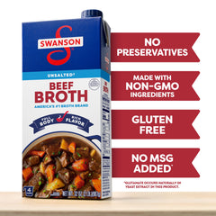Swanson S unsalted beef broth simmering in a pot for stews