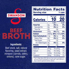SWANSON S Beef Broth can front view highlighting 100% natural, non-GMO promise.