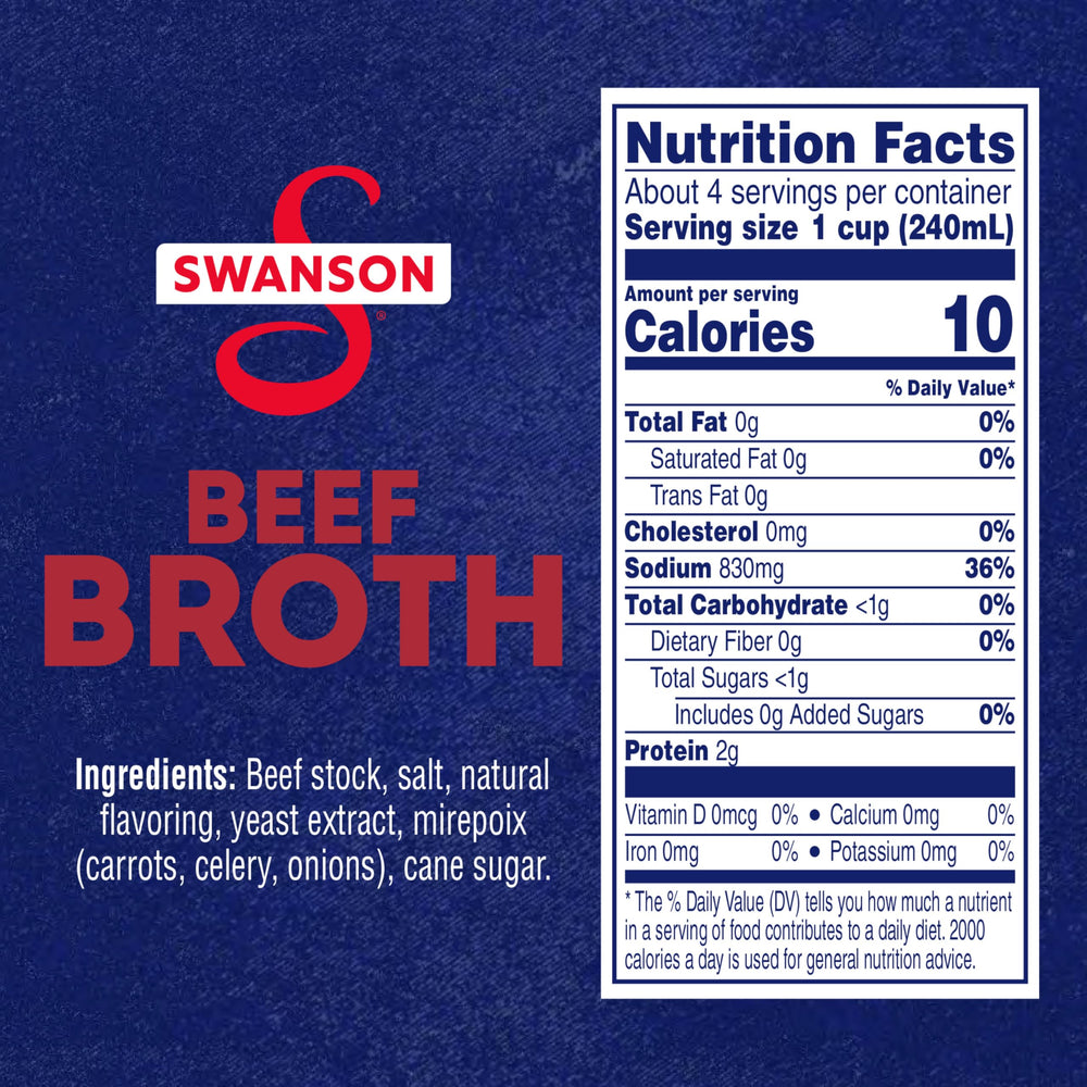 SWANSON S Beef Broth label shows gluten-free and no MSG for clean cooking