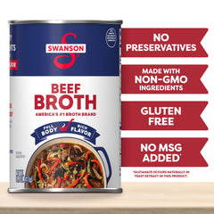 SWANSON S Beef Broth simmered in a stew to add rich depth.