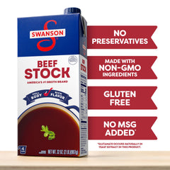Swanson's Beef Stock in a bowl with vegetables ready to eat.