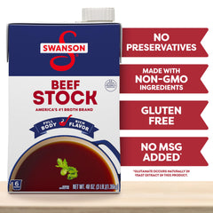 Swanson S Beef Stock stew with vegetables illustrates hearty, savory possibilities.