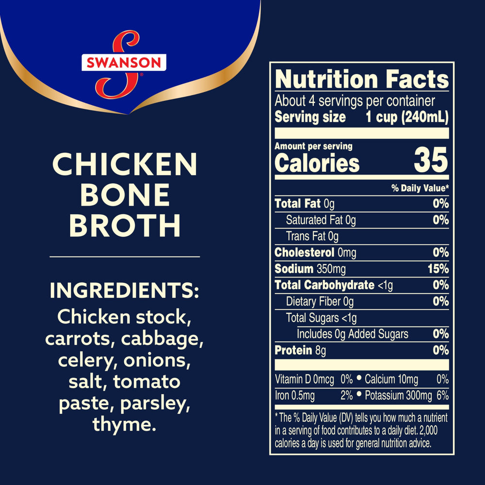 Swanson S bone broth carton nutrition panel, natural and non-GMO