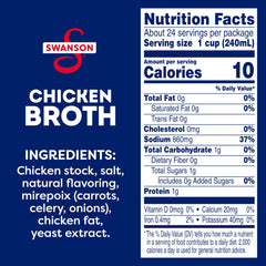 Swanson S chicken broth being poured into pot for a flavorful base.