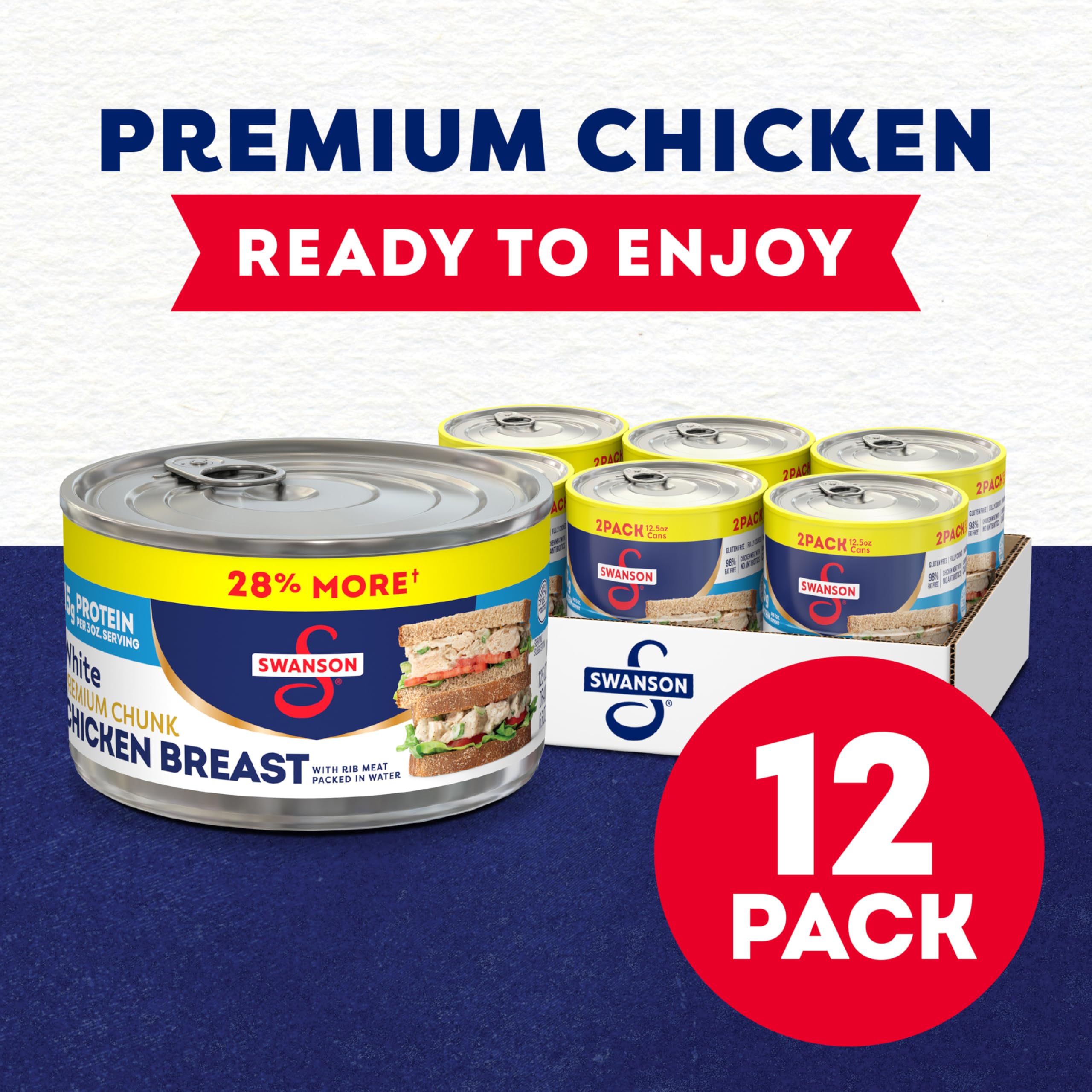 Swanson S chicken chunks with 3.5 servings per can for easy meal planning