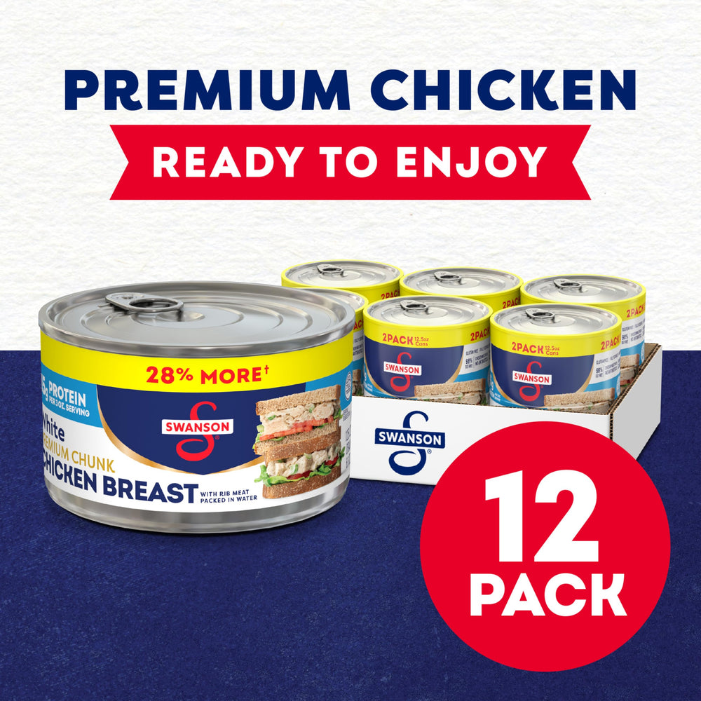Swanson S chicken chunks with 3.5 servings per can for easy meal planning