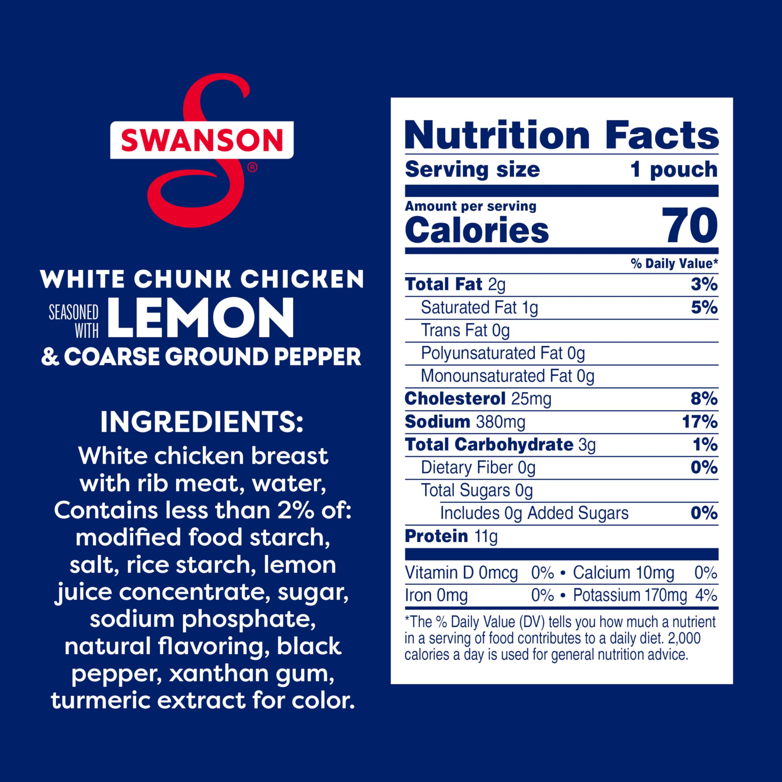 Swanson S fully cooked chicken breast chunks for fast meals.