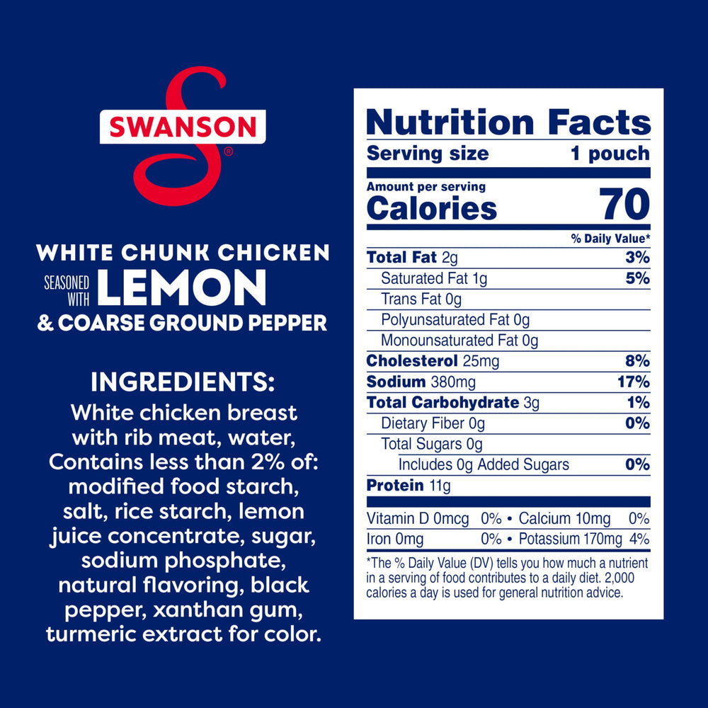 Swanson S fully cooked chicken breast chunks for fast meals.
