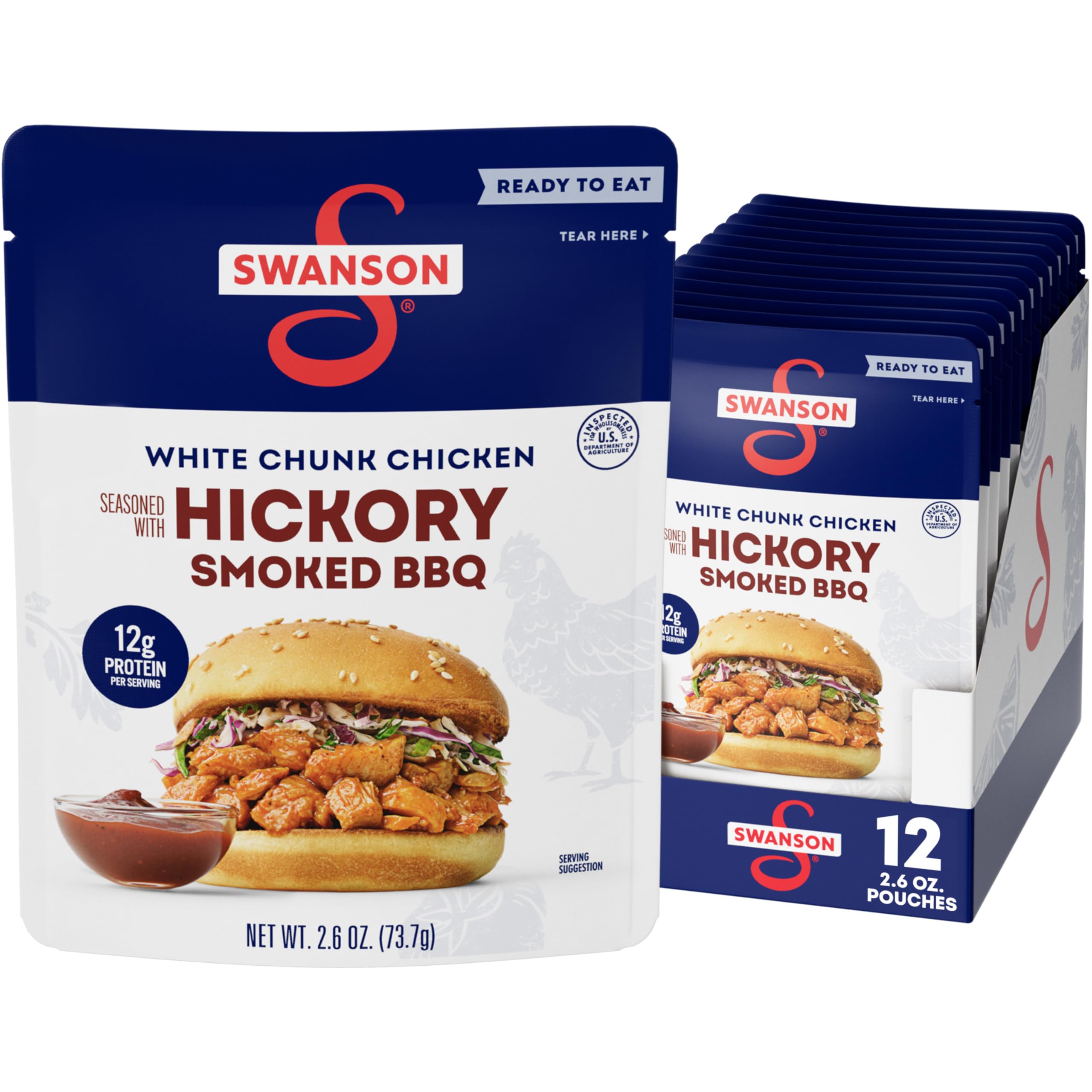 SWANSON S Hickory Smoked BBQ Chicken Chunks front view for ready to eat protein