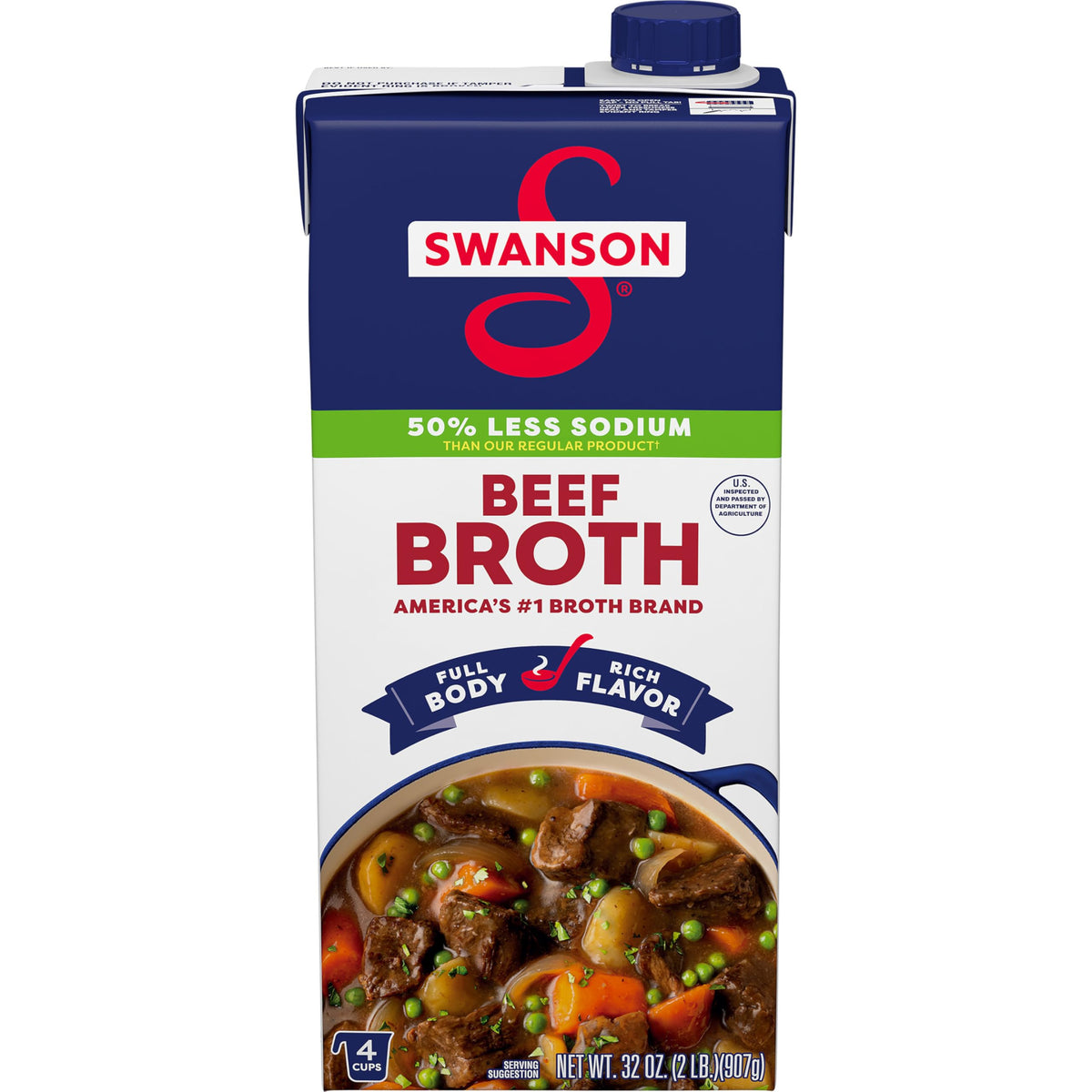 Swanson S Lower Sodium Beef Broth bottle pour showing rich flavor potential