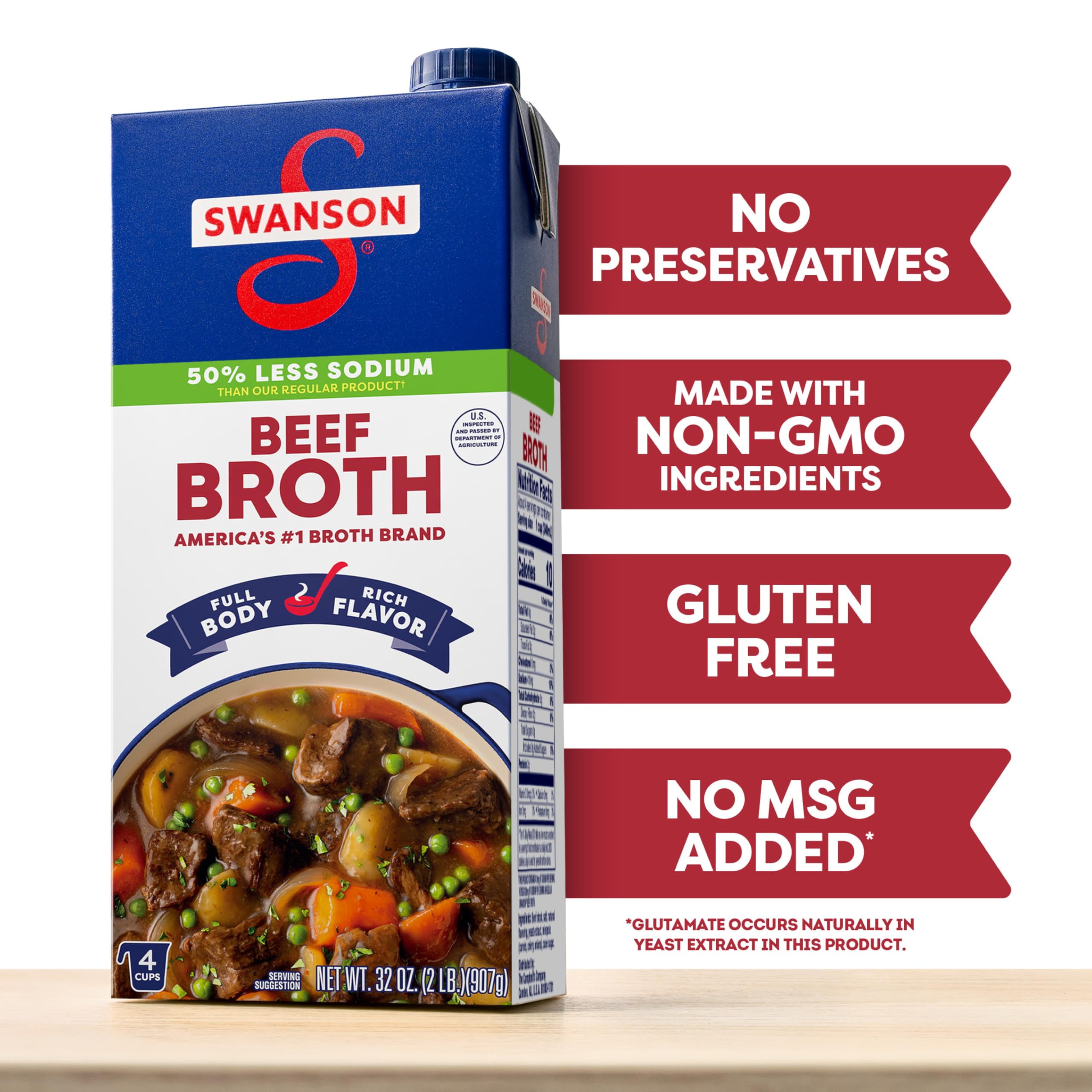Swanson S Lower Sodium Beef Broth no added MSG label claim