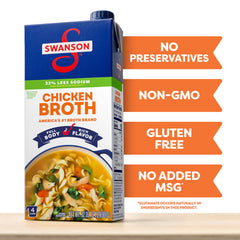 Swanson S Lower Sodium Chicken Broth being poured into a pot for cooking