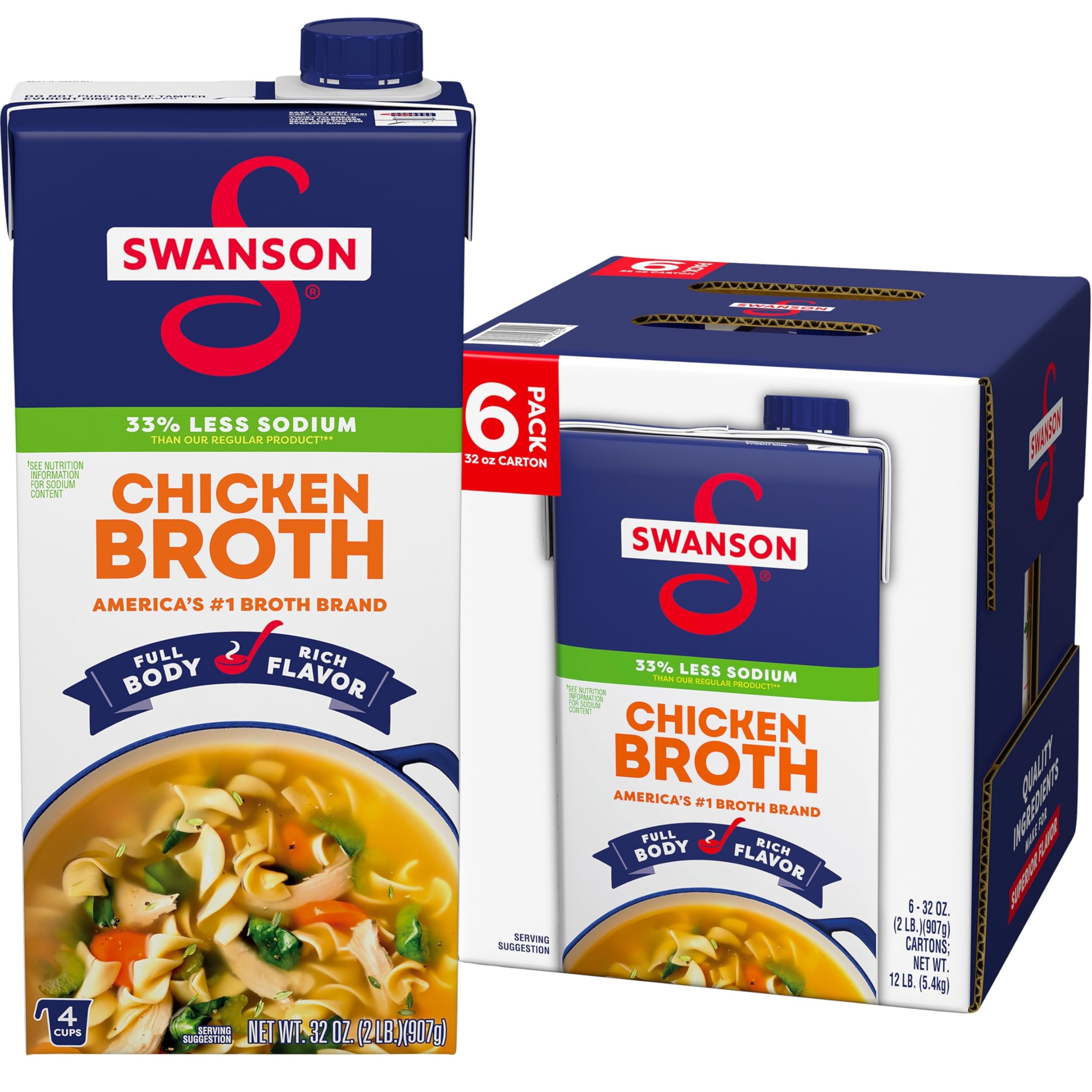 Swanson S Lower Sodium Chicken Broth six-pack cartons ideal for meal prep