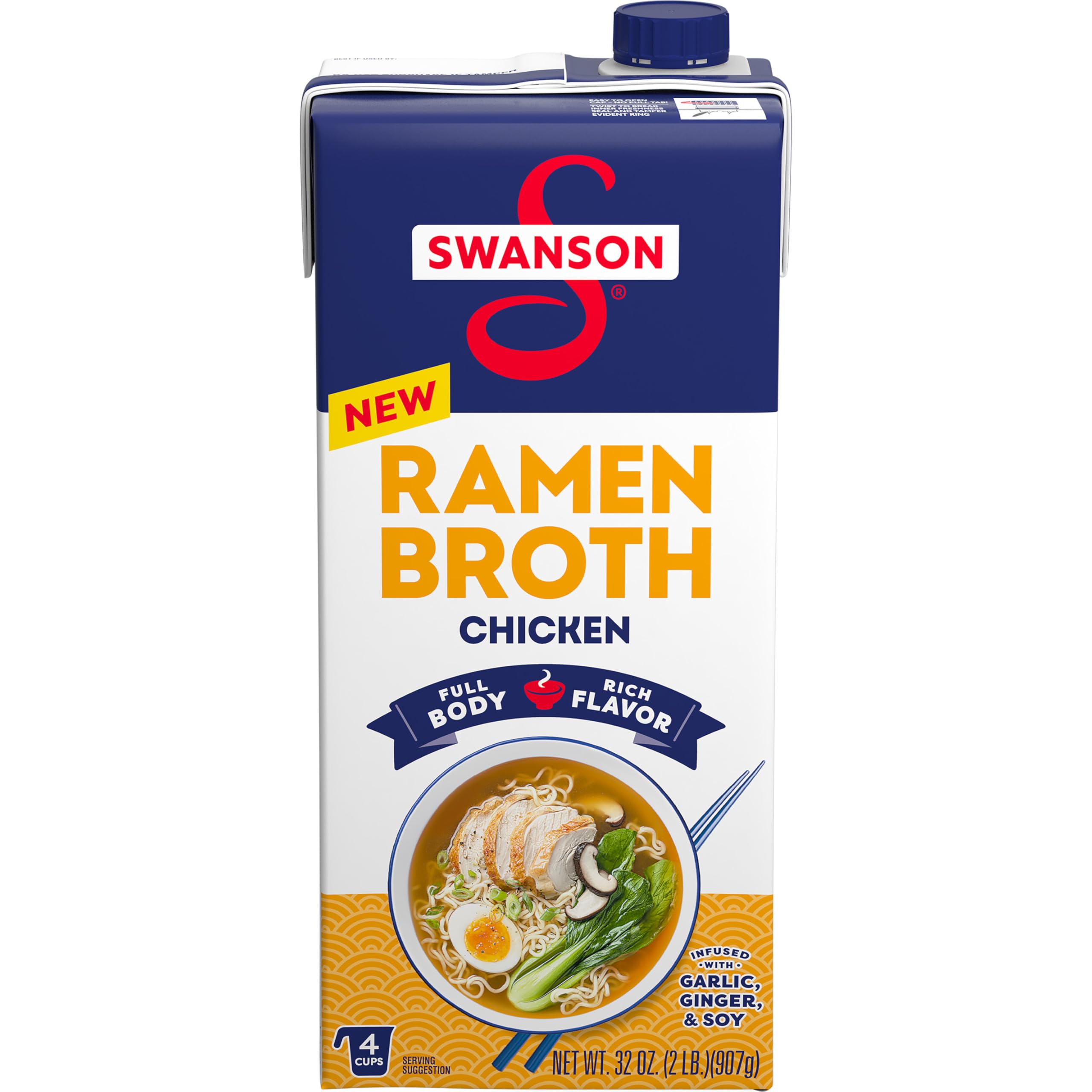 Swanson S Ramen Chicken Broth carton 32oz on the counter, ideal ramen base