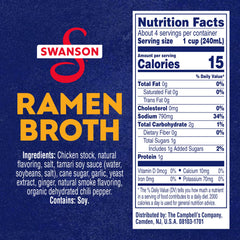 Swanson S Ramen Chicken Broth with garlic, ginger, and soy for authentic flavor