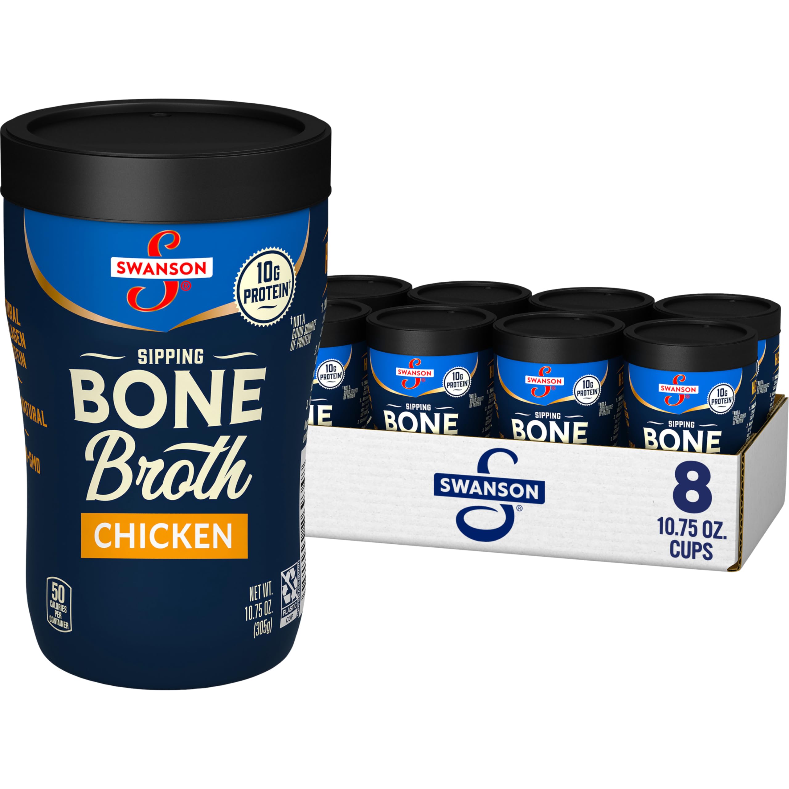 Swanson Sipping Chicken Bone Broth cups for convenient on-the-go nourishment