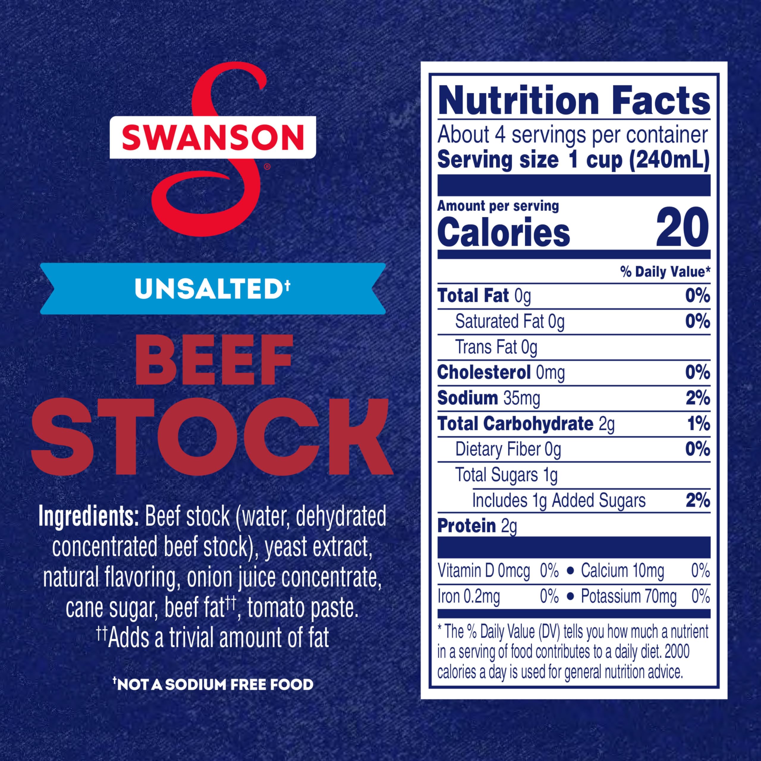 SWANSON S unsalted beef stock ingredients label highlights gluten-free, non-GMO quality.
