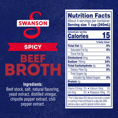 Swanson Spicy Beef Broth carton back — usage notes and nutrition information.