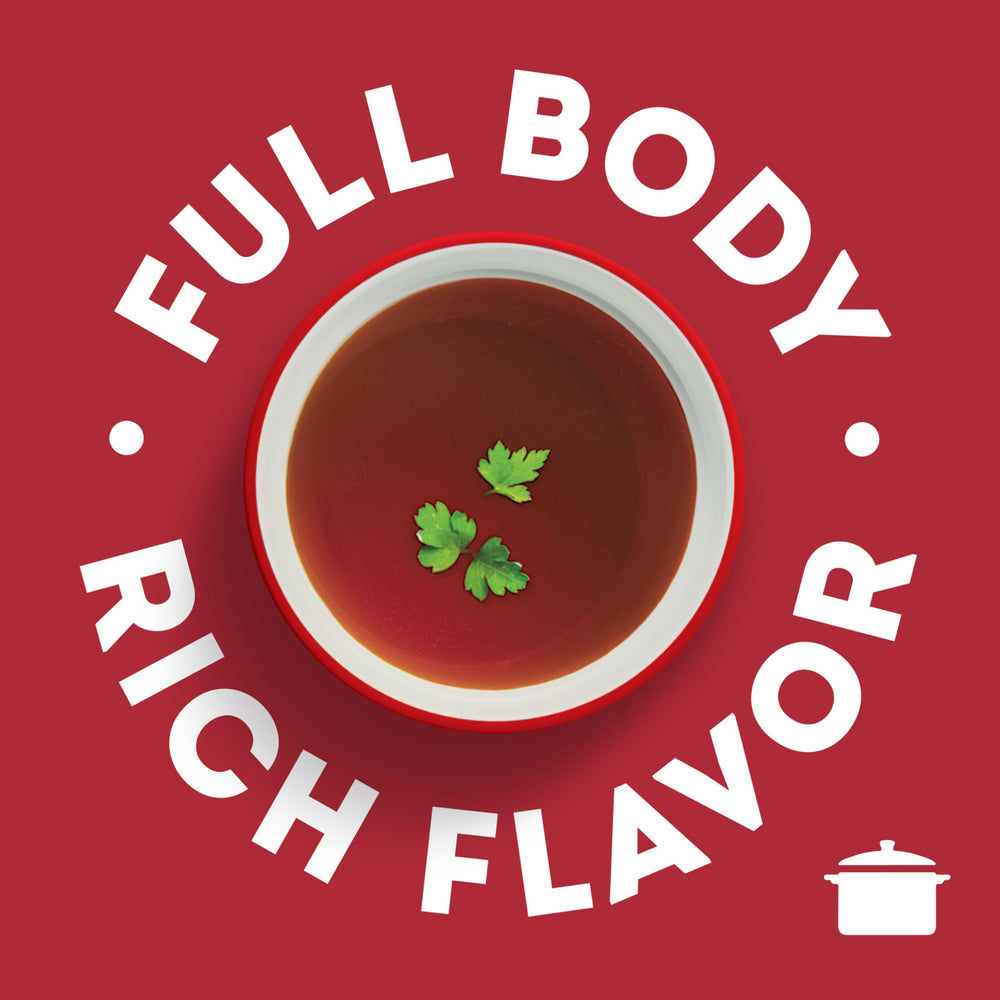 Swanson Spicy Beef Broth steaming bowl — comforting soup ready in minutes.