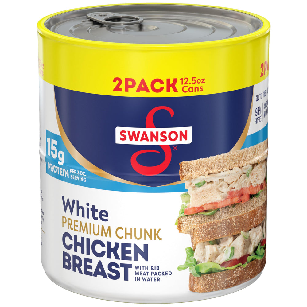 Swanson white chunk chicken breast in water can ready for use in meals