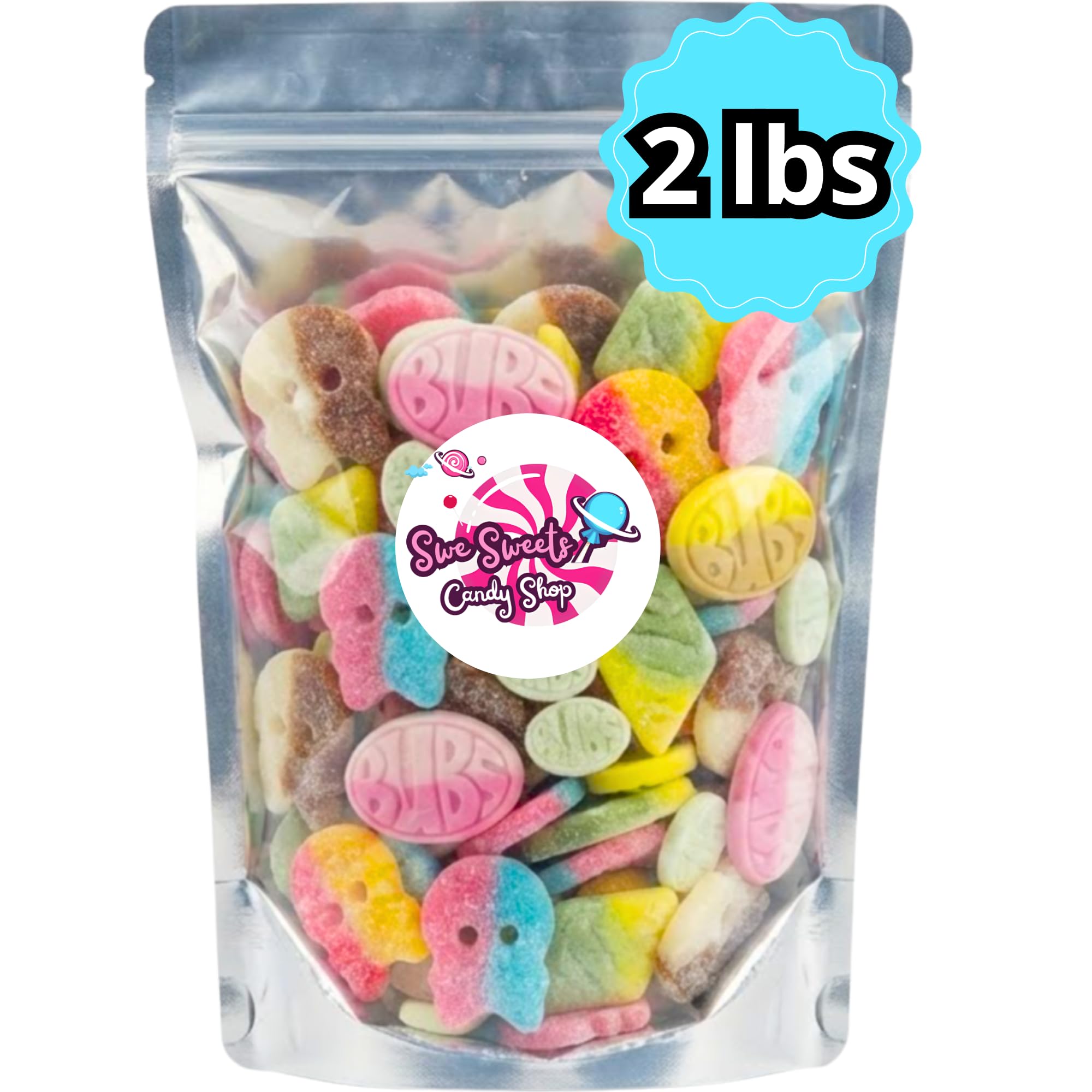 Swe Sweets BUBS Swedish Candy Mix 2lb package, resealable for easy on-the-go snacking.