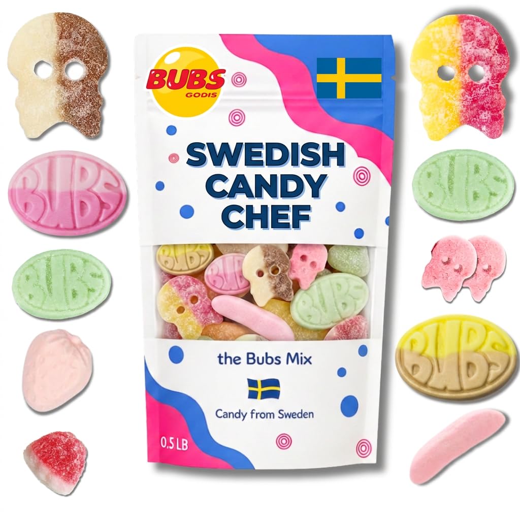 Swedish Candy Chef Bubs skulls – playful gummy skulls for party snacking.
