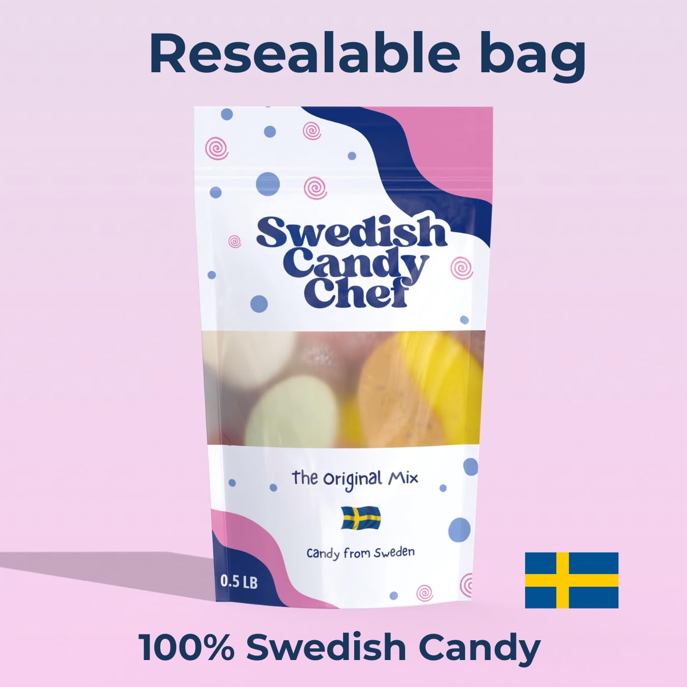 Swedish Candy Chef half-pound pack showcases Swedish treats from Sweden for sharing.