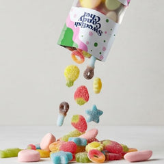 Lagom Mix Swedish gummies close-up, showing chewy and foamy textures