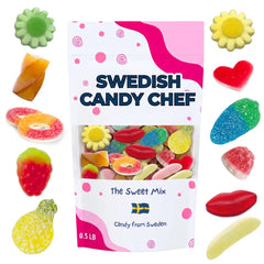 Swedish Candy Chef Sweet Candy Mix packaging shows premium hand packed treats, great for sharing
