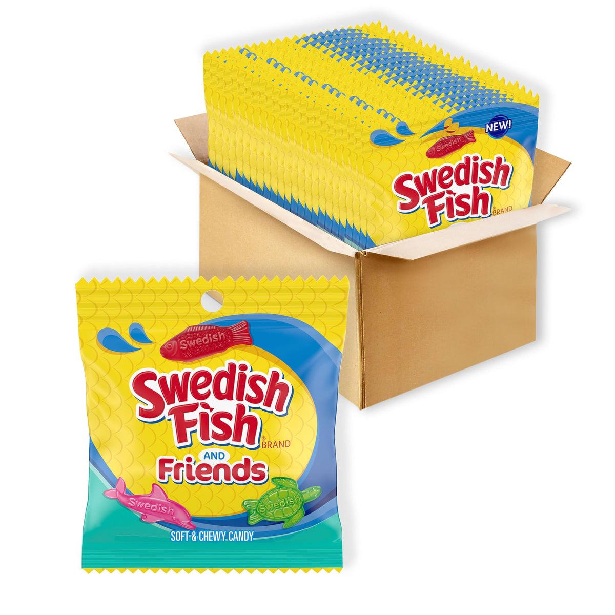 Swedish Fish and Friends bags packed for easy bulk candy storage and sharing.