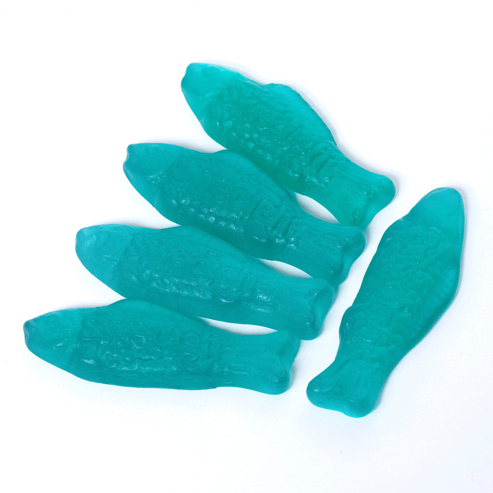 Swedish Fish blue raspberry lemonade flavor – summery, fruity notes in every bite.