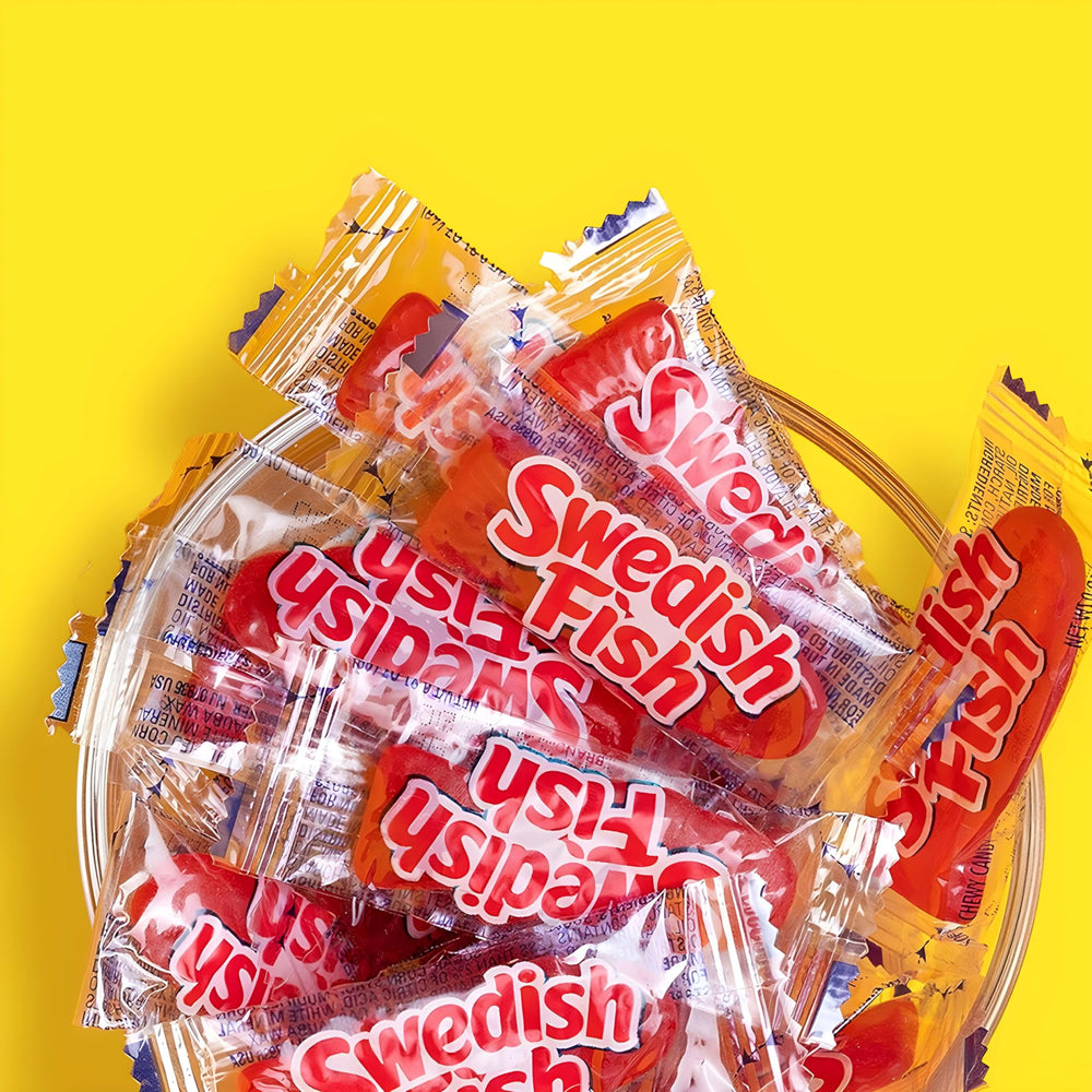 Fish-shaped Swedish Fish gummies add fun to any treat table