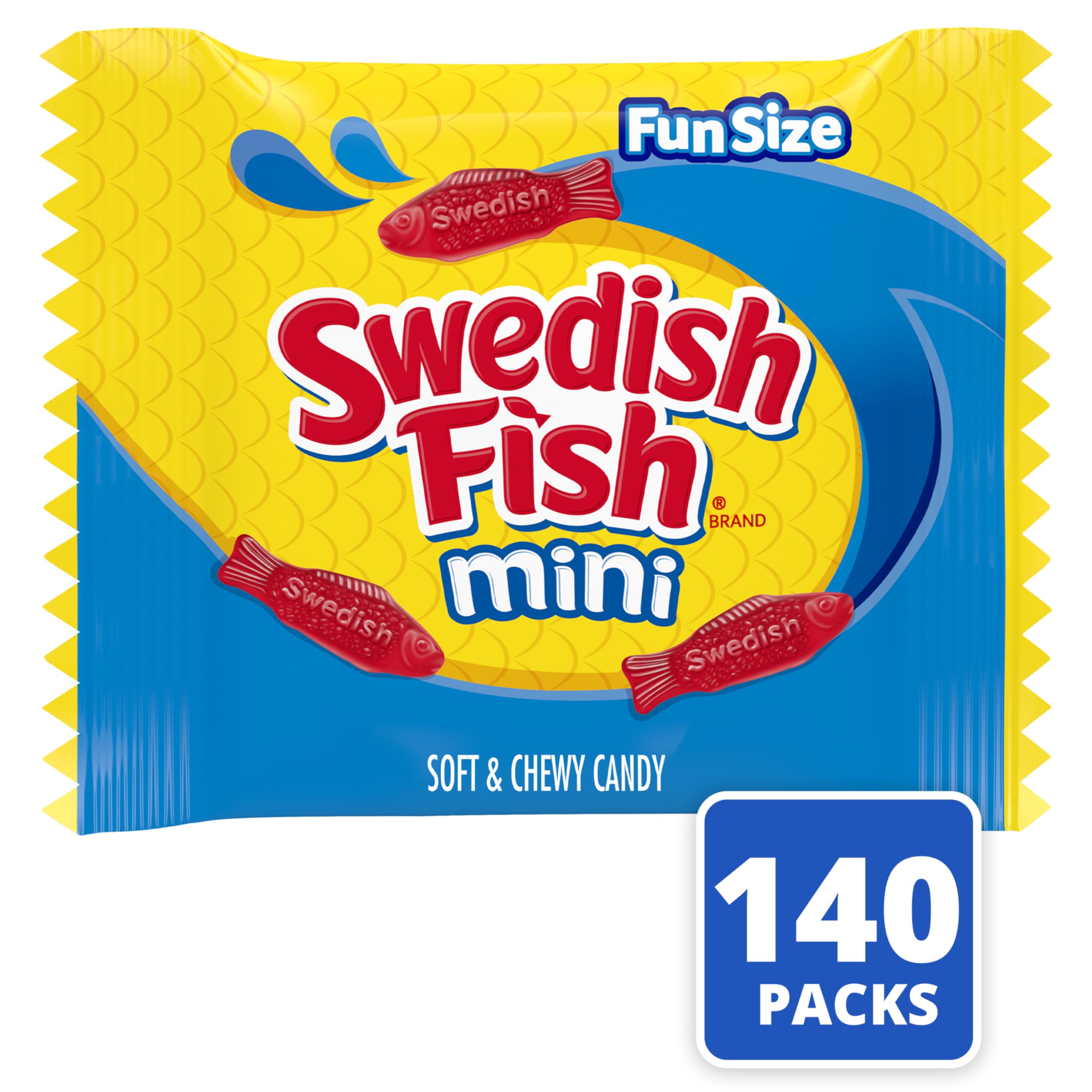 Swedish Fish Mini Soft and Chewy in hand, perfect for quick on-the-go snacking.
