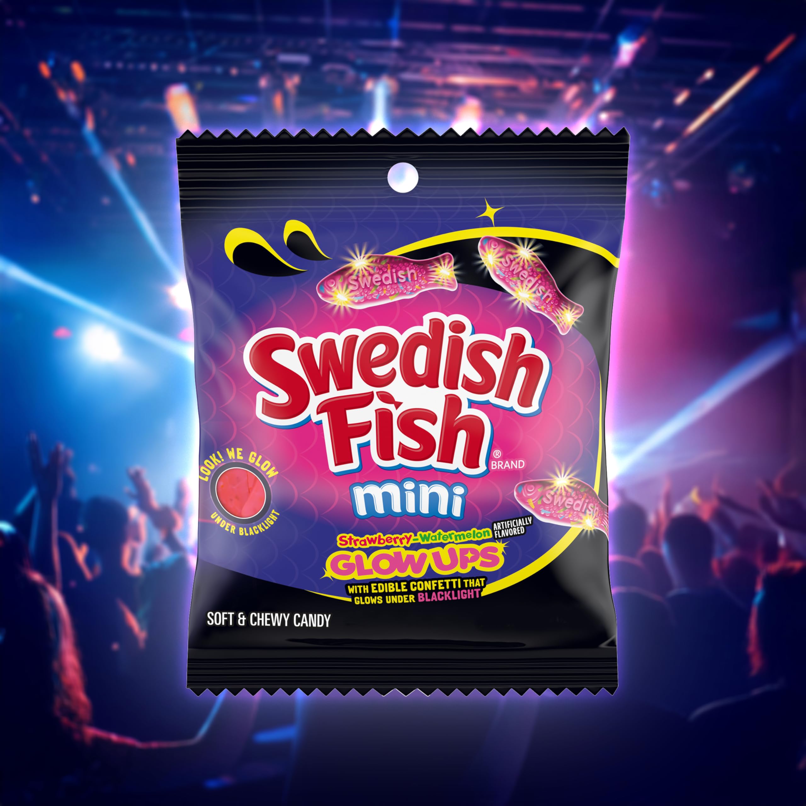 Perfect party candy for blacklight events and festivals.