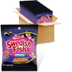 Swedish Fish Mini Glow Ups packaging shown for bulk party-ready candy.