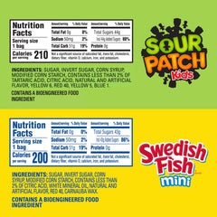Swedish Fish mini snack pack bags highlight red fish shapes for classic fruity candy vibes