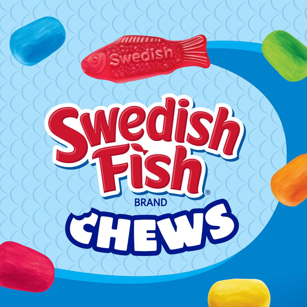 Resealable Swedish Fish bag keeps candies fresh for sharing on the go.