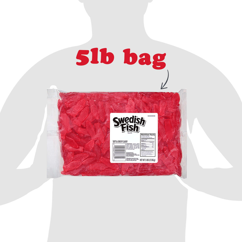 5 lb bulk bag of Swedish Fish shown for easy stocking.