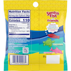 Swedish Fish strawberry Amazon river dolphin gummies focus on fruity flavor and playfulness.