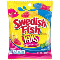 Swedish Fish Tails dual-flavor gummies in a bright pack for versatile snacking.